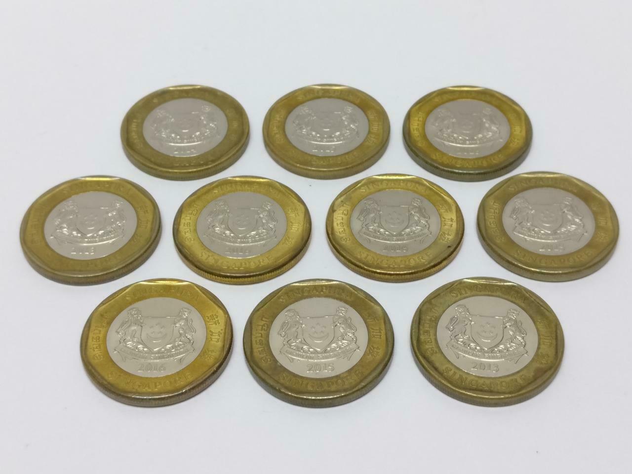 Vintage Singapore One Dollar $1 Coins Bimetal Coins x10 (A1856)