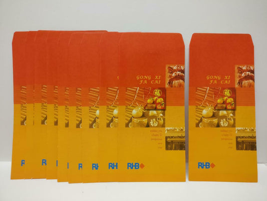 RHB Bank Lion Dance Oranges Red Packet Money Paper Envelope x Lot of 10 (P1037)