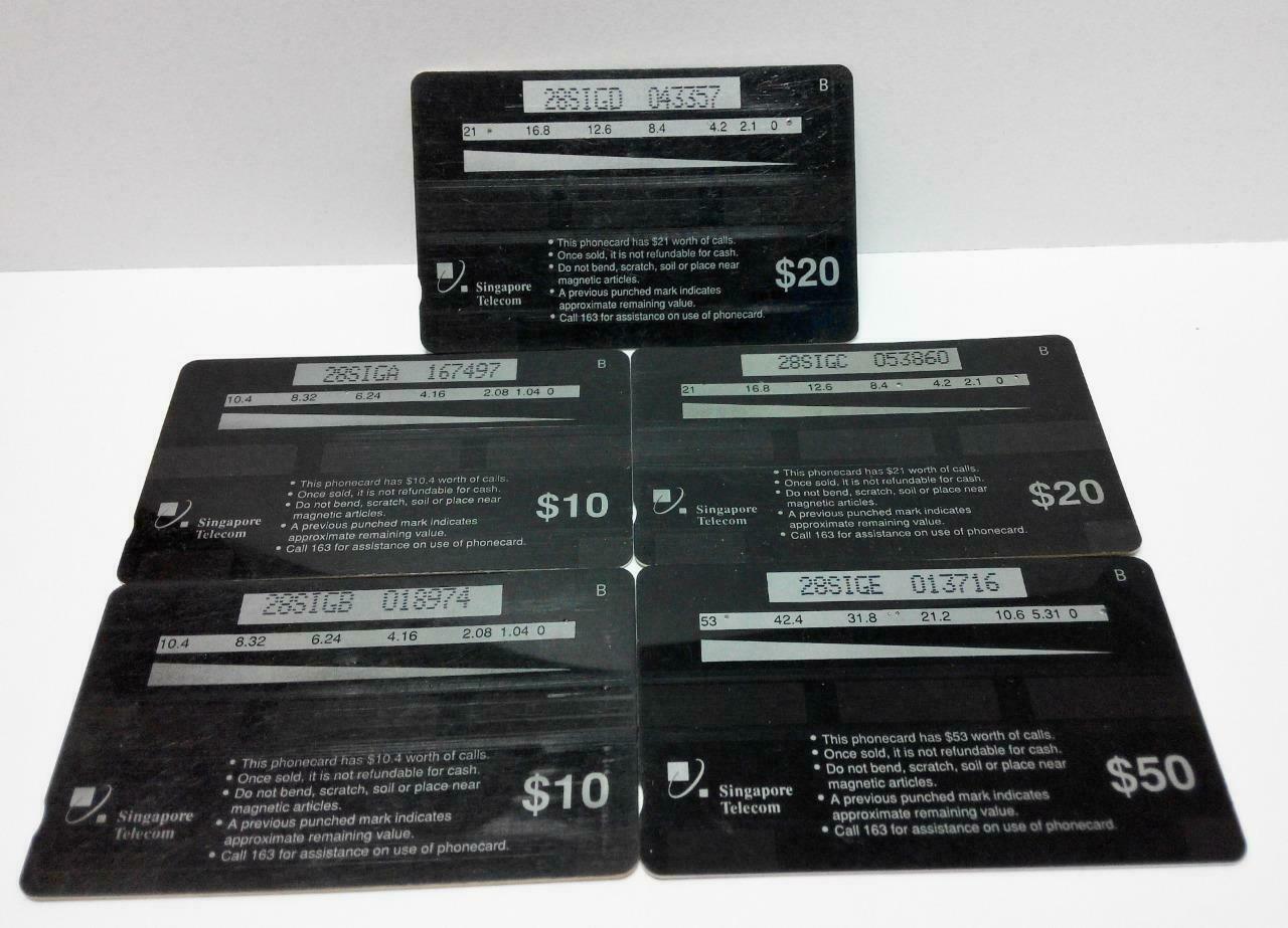 Used Vintage Singapore Phone Cards x5 Fishes Buttlefly Clown Grey Angel (A424)