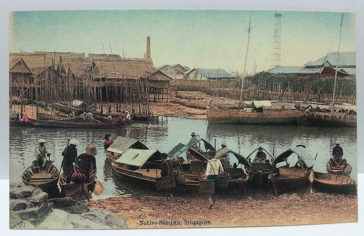 Singapore Native Sampan Boat People Vintage Singapore Postcard Reprint (AC121)