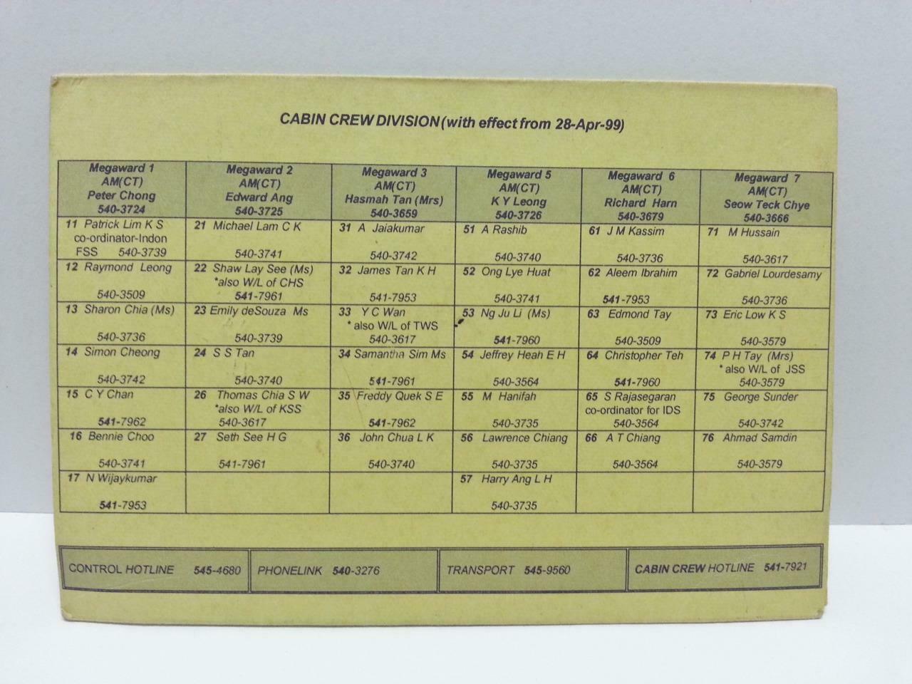 Vintage Singapore Airlines SIA Cabin Crew Personal Appraisal Record Card (AC271)