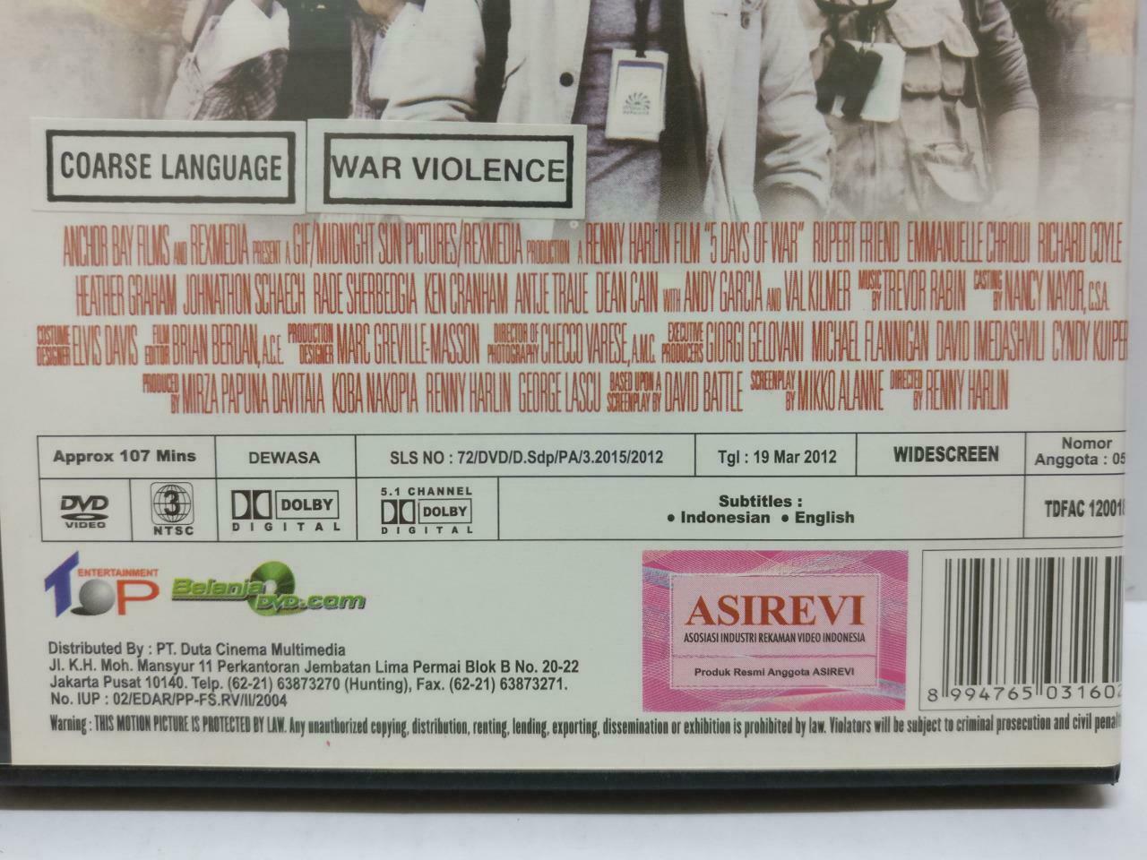DVD Movie 5 Days Of War Rupert Friend Val Kilmer Indonesia English Sub R3 DVD104