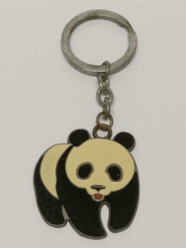 Rare Vintage China Panda Bear 熊猫 Black & White Metal Keychain Keyring F/S (B741)