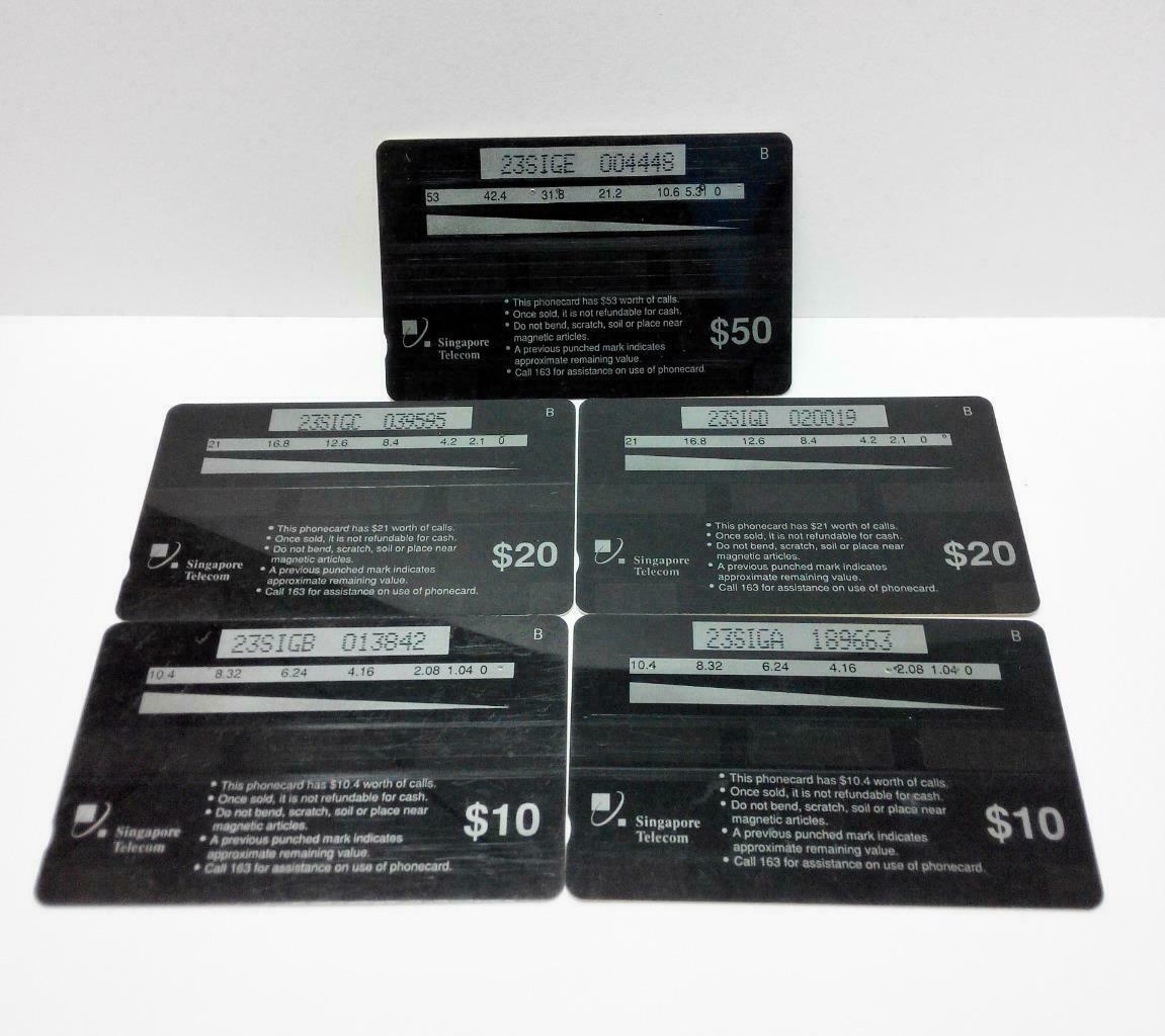 Used Vintage Singapore Phone Cards x5 Singapore Old Building Scenery Street A418
