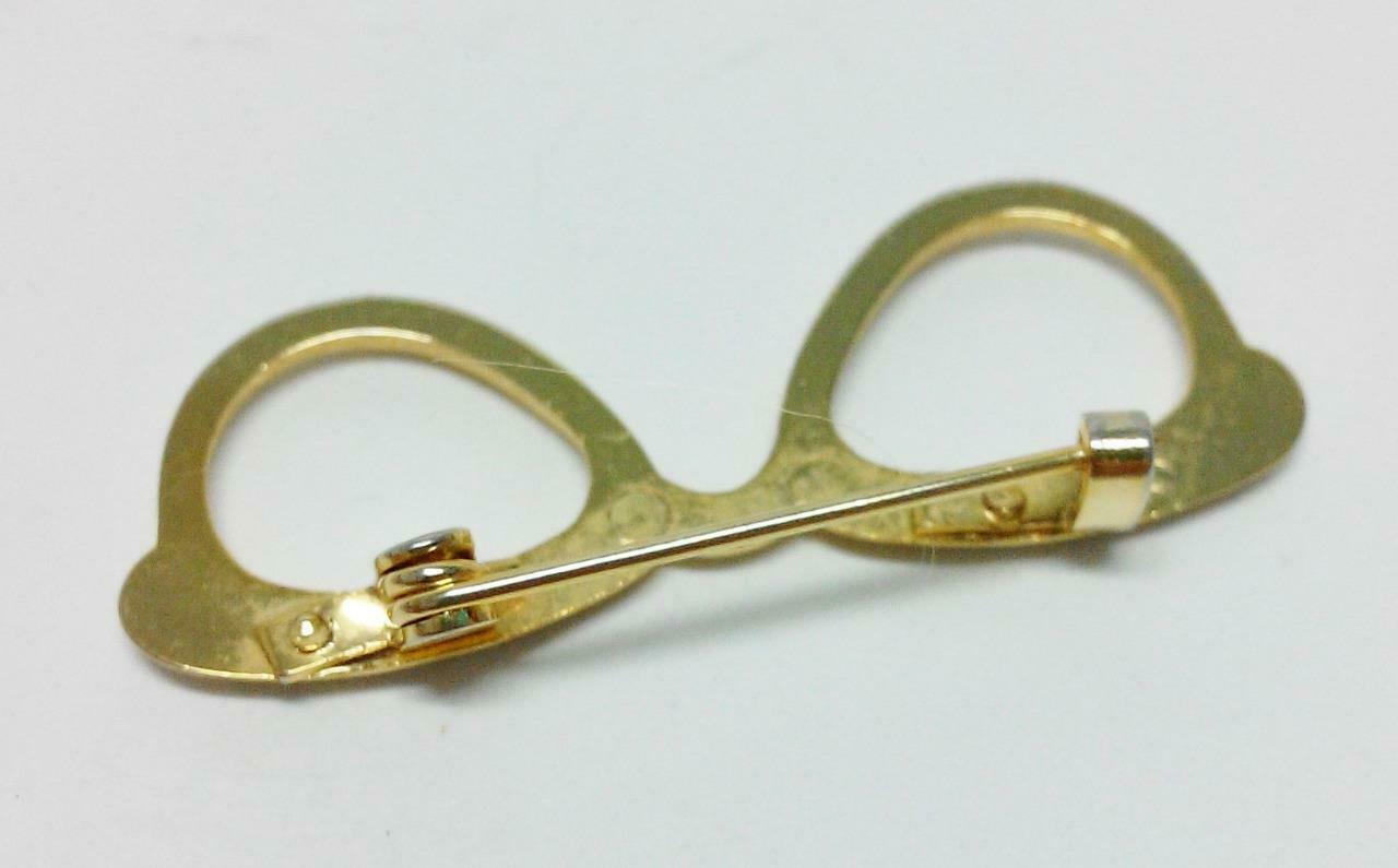 Vintage Mini Spectacle Frame Eyeglasses Megane Gold Tone Pin Badge F/S (B344)