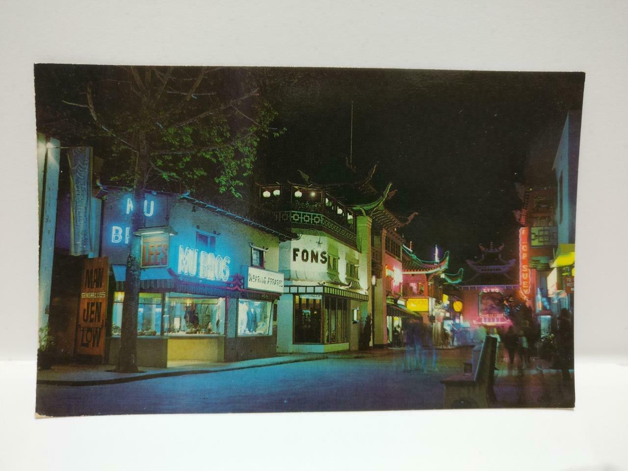 VTG Chinatown Los Angeles Main Street Food Shops Night Color USA Postcard (P616)