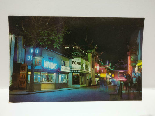 VTG Chinatown Los Angeles Main Street Food Shops Night Color USA Postcard (P616)