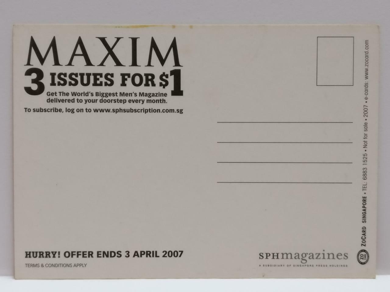 LUCKYPIGEON888 Maxim Jaymee Sexy Bra Cheesecake 2007 Singapore Postcard (E0213)