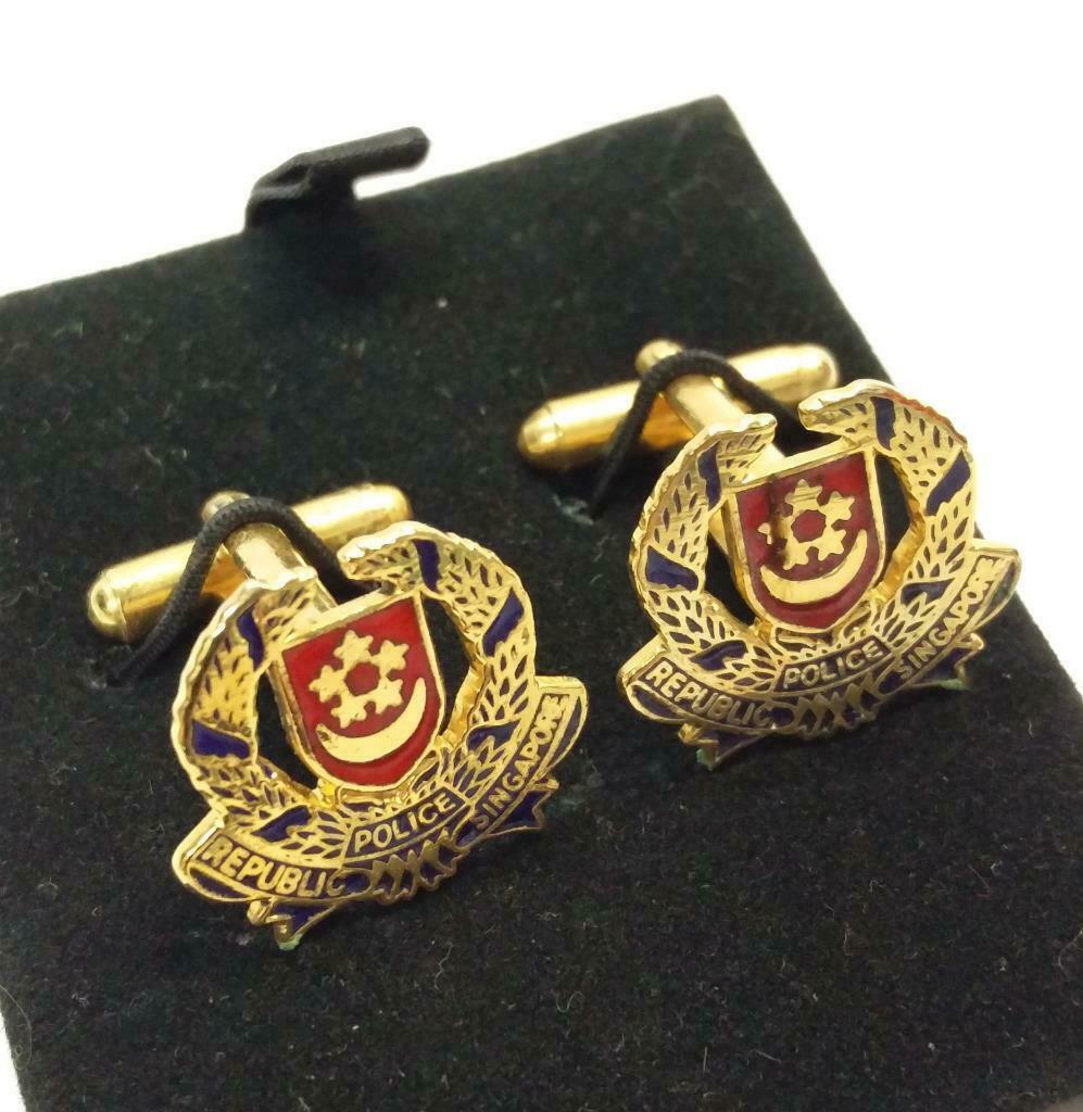 Vintage Rare Singapore Police Polis Polizei Cufflinks x 2 Pieces (B641)