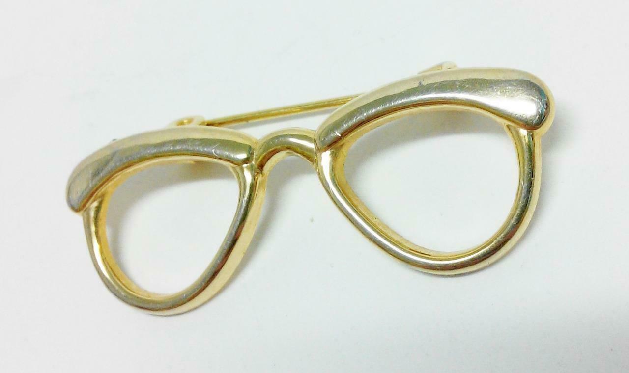 Vintage Mini Spectacle Frame Eyeglasses Megane Gold Tone Pin Badge F/S (B344)