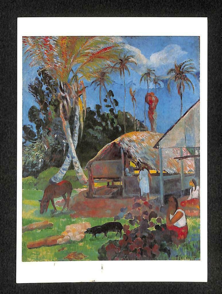 LUCKYPIGEON Gauguin The Black Pigs Trees House Horse Painting Postcard (C1579)