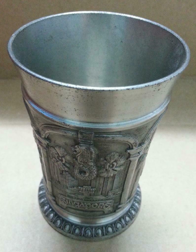 Rare Singapore Tumasek Pewter Merlion Raffles Lion Dance Cup Mug (A1240)