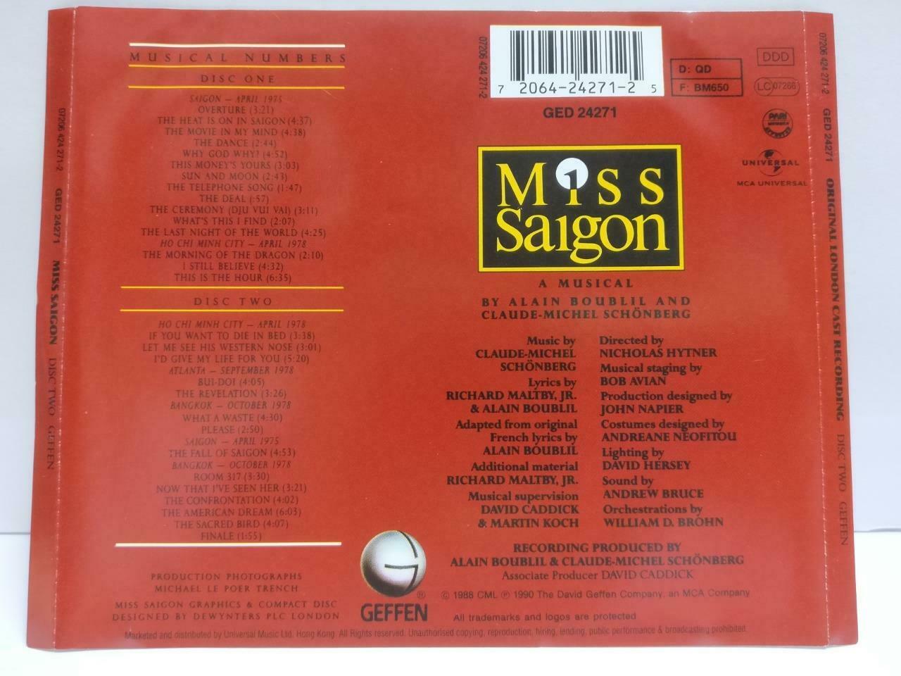 Miss Saigon Musical Alain Boublil 1990 Soundtrack Rare Hong Kong 2x CD (CDS256)