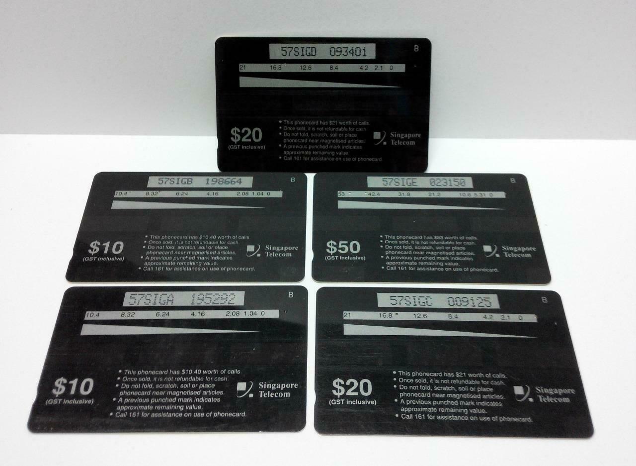 Used Vintage Singapore Phone Cards x5 Asean Chinese Art Painting Drawings (A413)