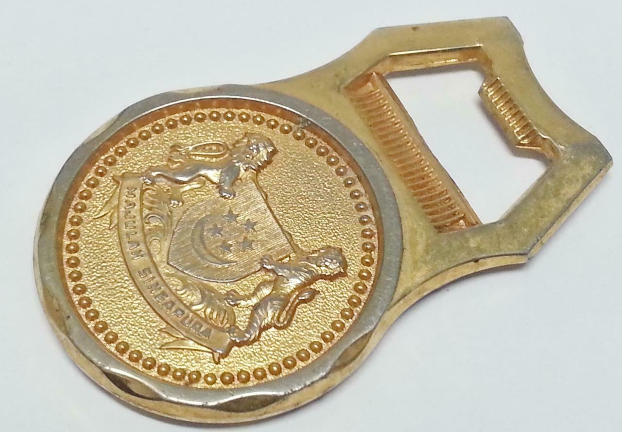 Vintage Singapore Lion City Merlion Gold Tone Bottle Opener (B022)