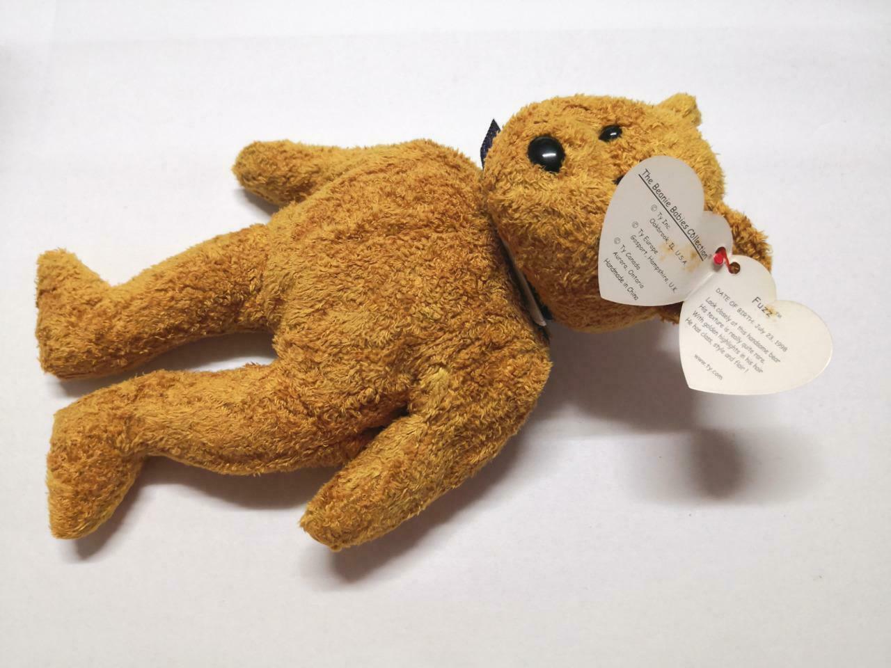 Vintage Ty Beanie Baby Brown Fuzz Bear 8" 1998 KR Plush Soft Toy F/S (PTY116)