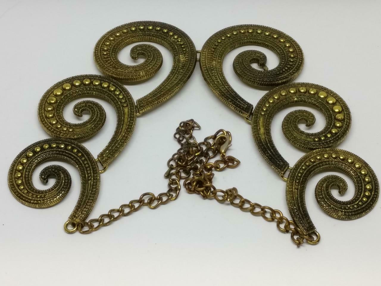 CJ888 Vintage Retro Art Deco Craft Swirl Bronze Estate Necklace F/S (J625)