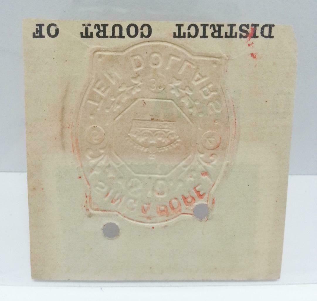 Vintage Singapore Straits Settlement Document Postage Stamp $10 Revenue (AC226)