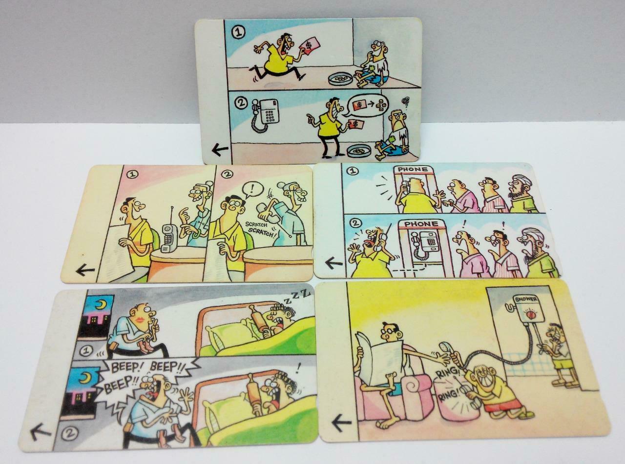 Used Vintage Singapore Phone Cards x5 Funny Singtel Cartoons (A422)