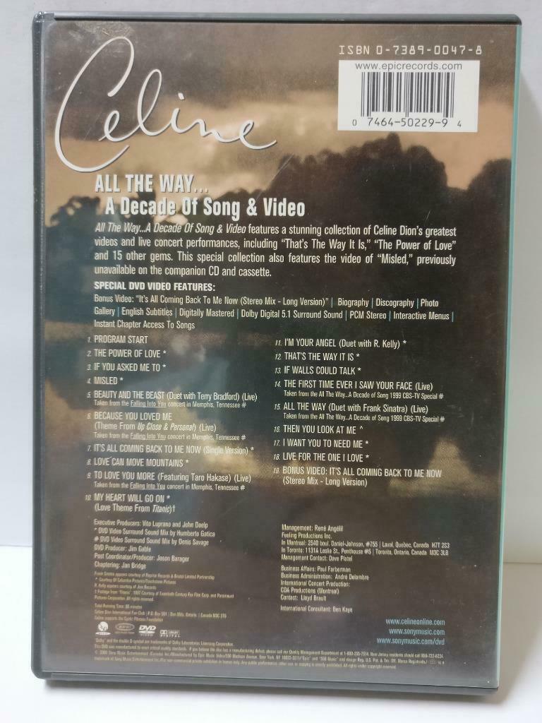 Celine Dion All The Way...A Decade Of Song & Video 2000 DVD (CD893)