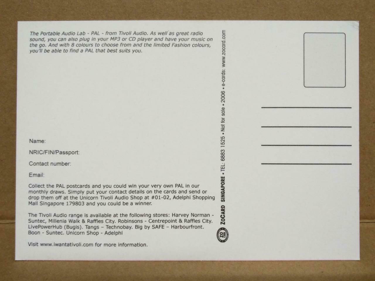 LUCKYPIGEON Portable Audio Lab Tivoli Audio Advertisement Postcard (C2077)