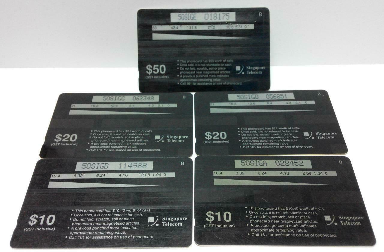 Used Vintage Singapore Phone Cards x5 Funny Singtel Cartoons (A422)