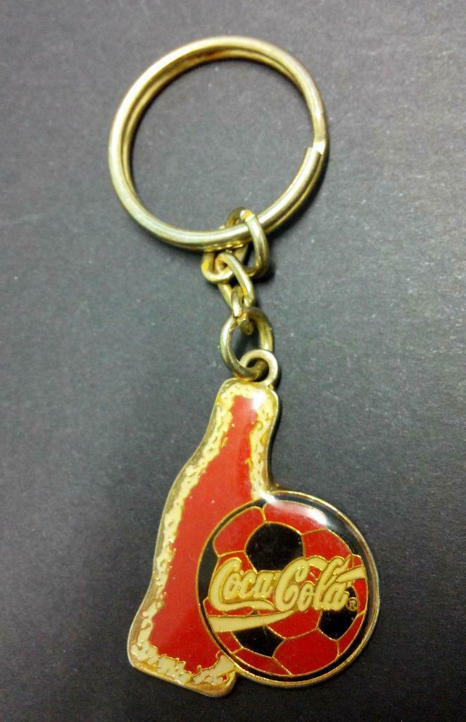 Vintage Coke Coca Cola Bottle and Football Soccer Mini Keychain Keyring F/S B239
