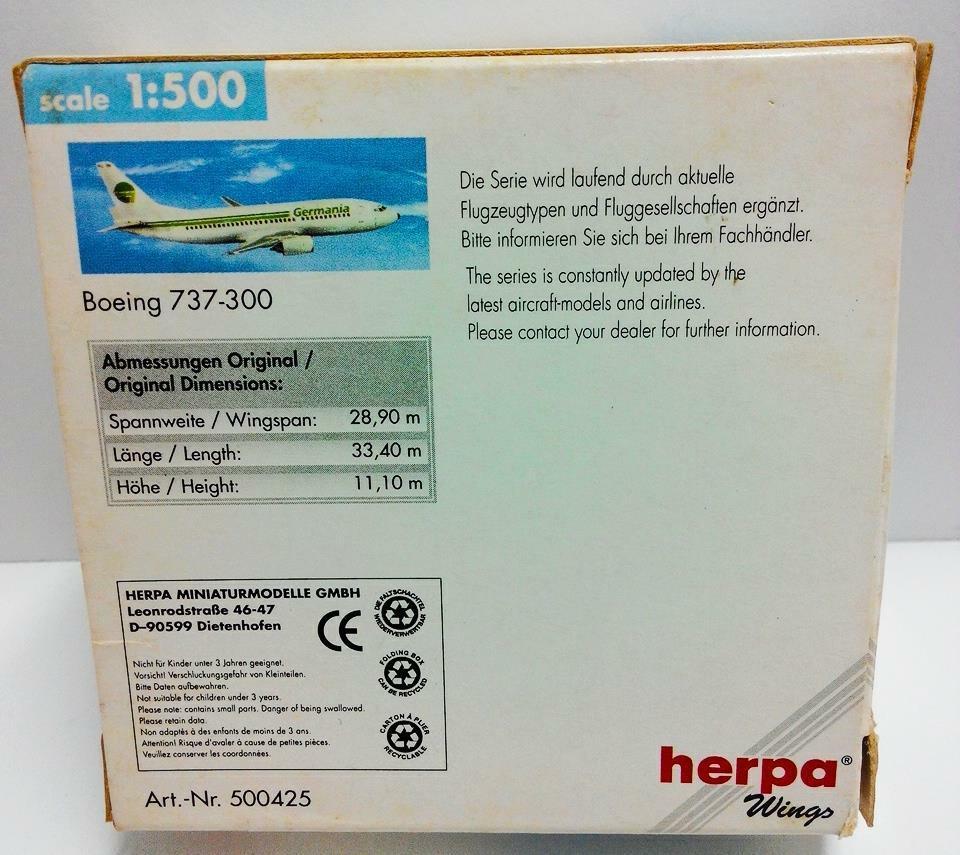 Germania Airplane Herpa Wings w/Box Boeing 737-300 500425 SCALE 1:500 (A605)