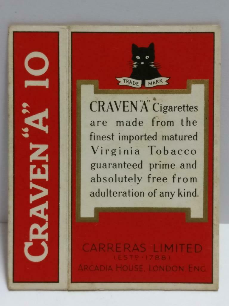 Vintage Craven "A" Virginia Cigarettes Cat Ephemera Empty Paper Box F/S (A2311)
