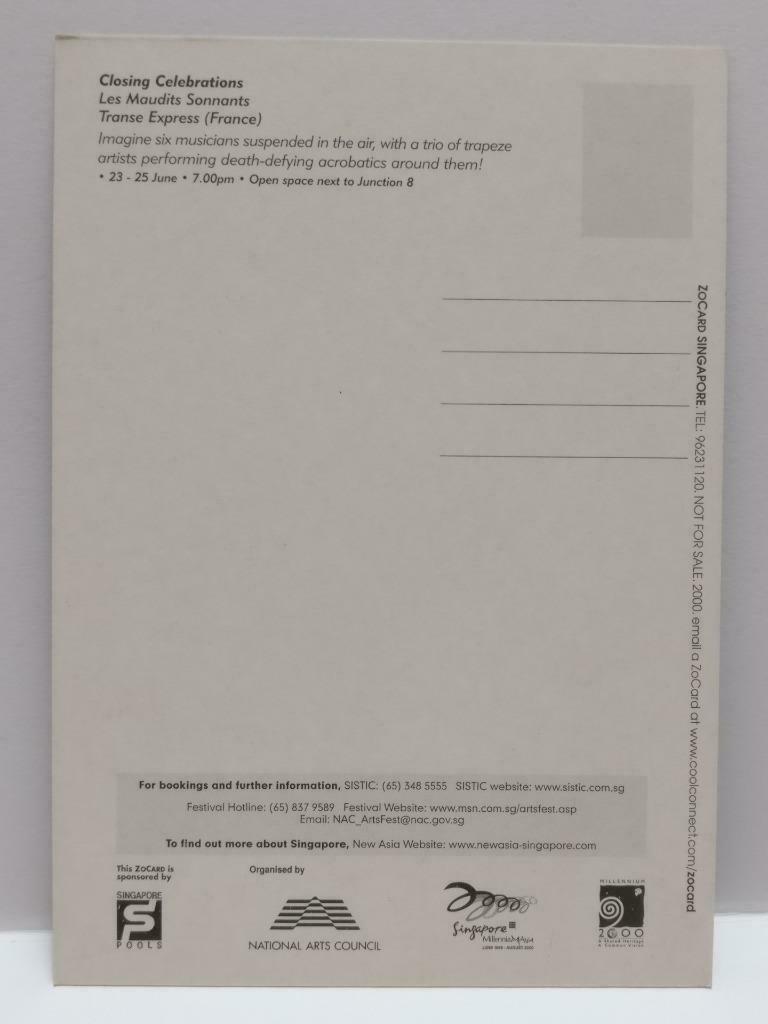 LUCKYPIGEON888 Singapore Arts Festival Trapeze Acrobat 2000 Ad Postcard (E0175)