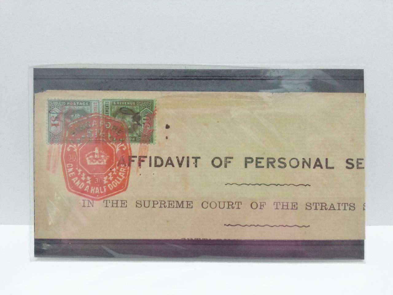 Vintage Singapore Straits Settlement Document Postage Stamp $1.5 Revenue (AC268)