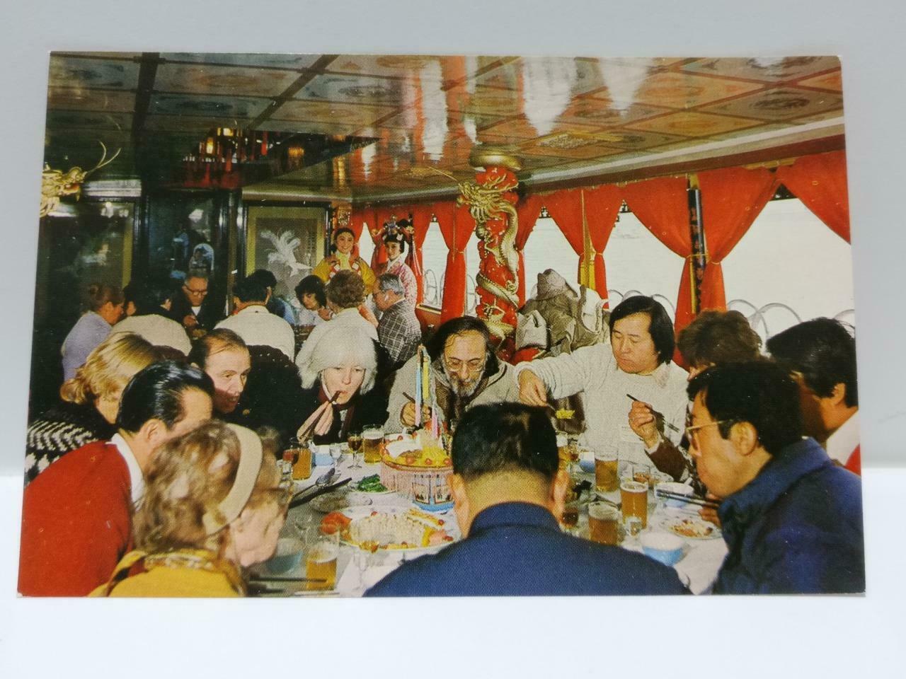 Vintage Tourist Eating Chinese Food & Drinking Beer Cruise Ship Postcard (P720)