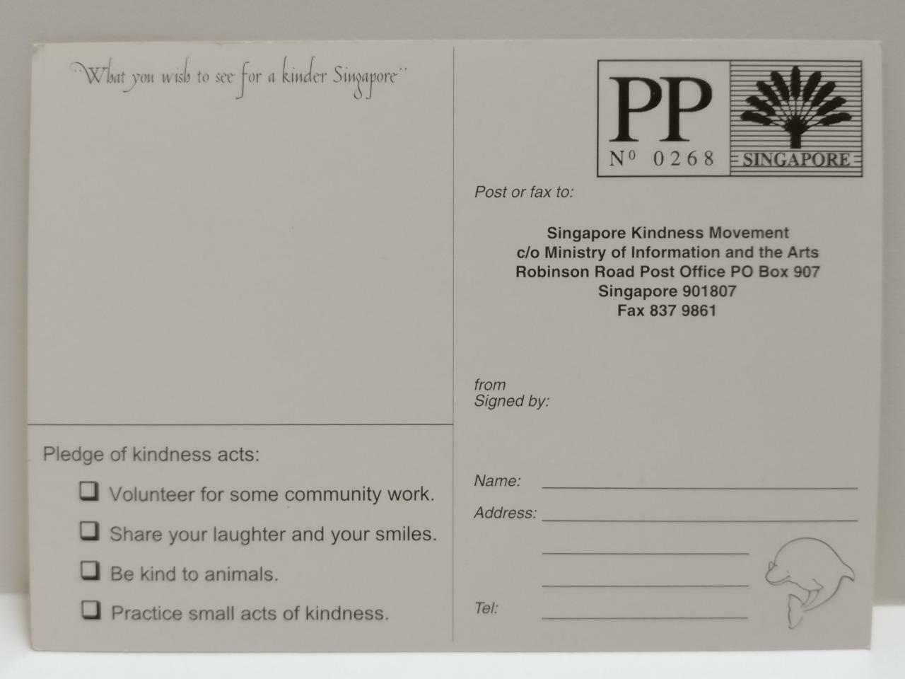 LUCKYPIGEON888 Singapore Kindness Movement Hand Heart Plant Postcard (E0267)