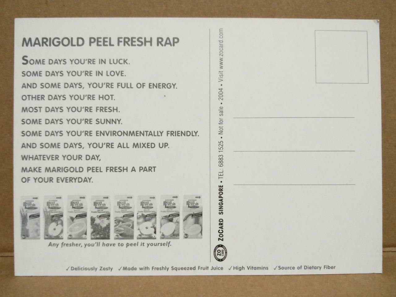 LUCKYPIGEON Marigold Peel Fresh Fruit Juice Singapore Ad Postcard (C2080)