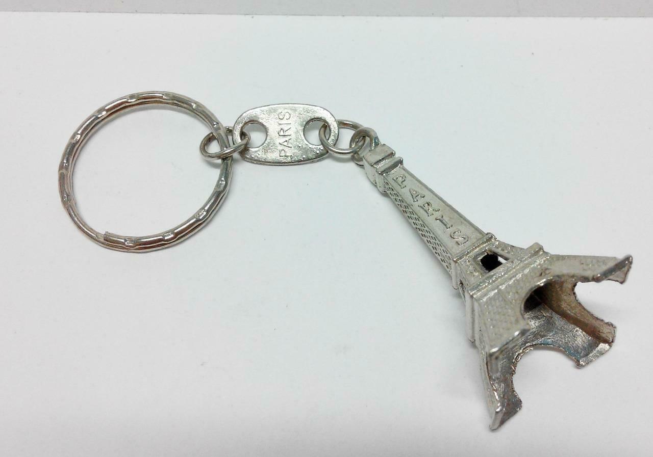 Vintage Paris Eiffel Tower Silver Plated Keychain Key Chain Keyring (B352)