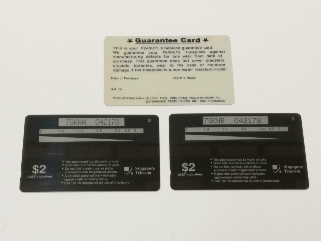 Snoopy Guarantee Card & Singapore KONICA New Phonecard x2 Lot F/S (A2403)