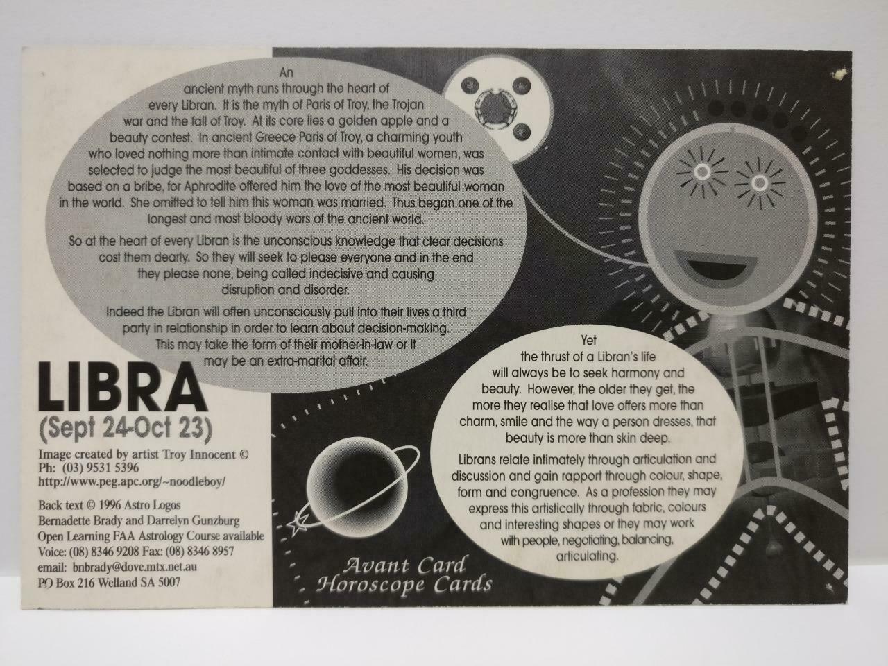 LUCKYPIGEON888 Libra Horoscope Avant Robots Art Australia Ad Postcard (E0375)
