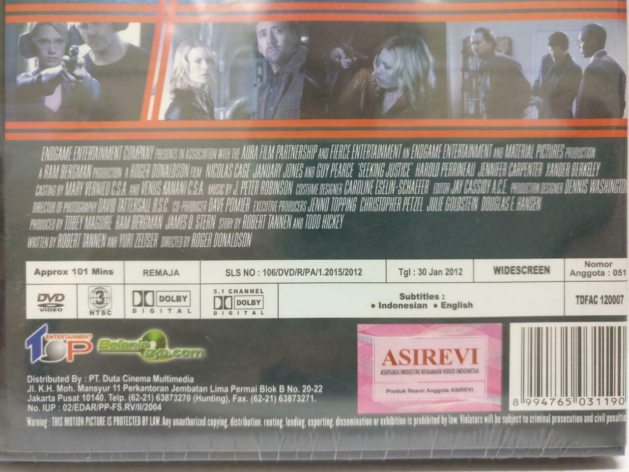 Sealed Movie Seeking Justice Nicolas Cage 2012 Indonesia DVD Eng Sub (DVD077)