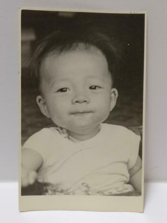 Vintage Asian Chinese Cute Baby Boy Toddler Smiling Portrait B&W Postcard (P358)