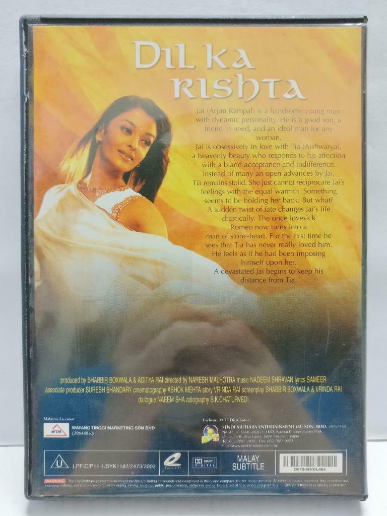 India Bollywood Movie Dil Ka Rishta Aishwarya Rai Malaysia Video CD 3x VCD CD995