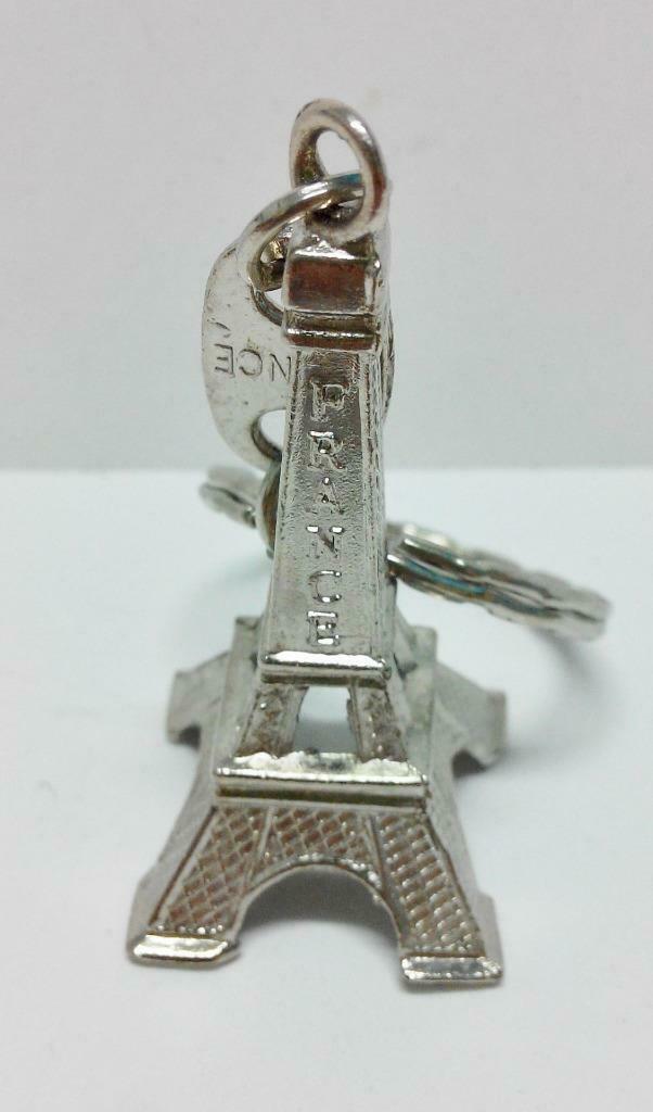 Vintage Paris Eiffel Tower Silver Plated Keychain Key Chain Keyring (B352)