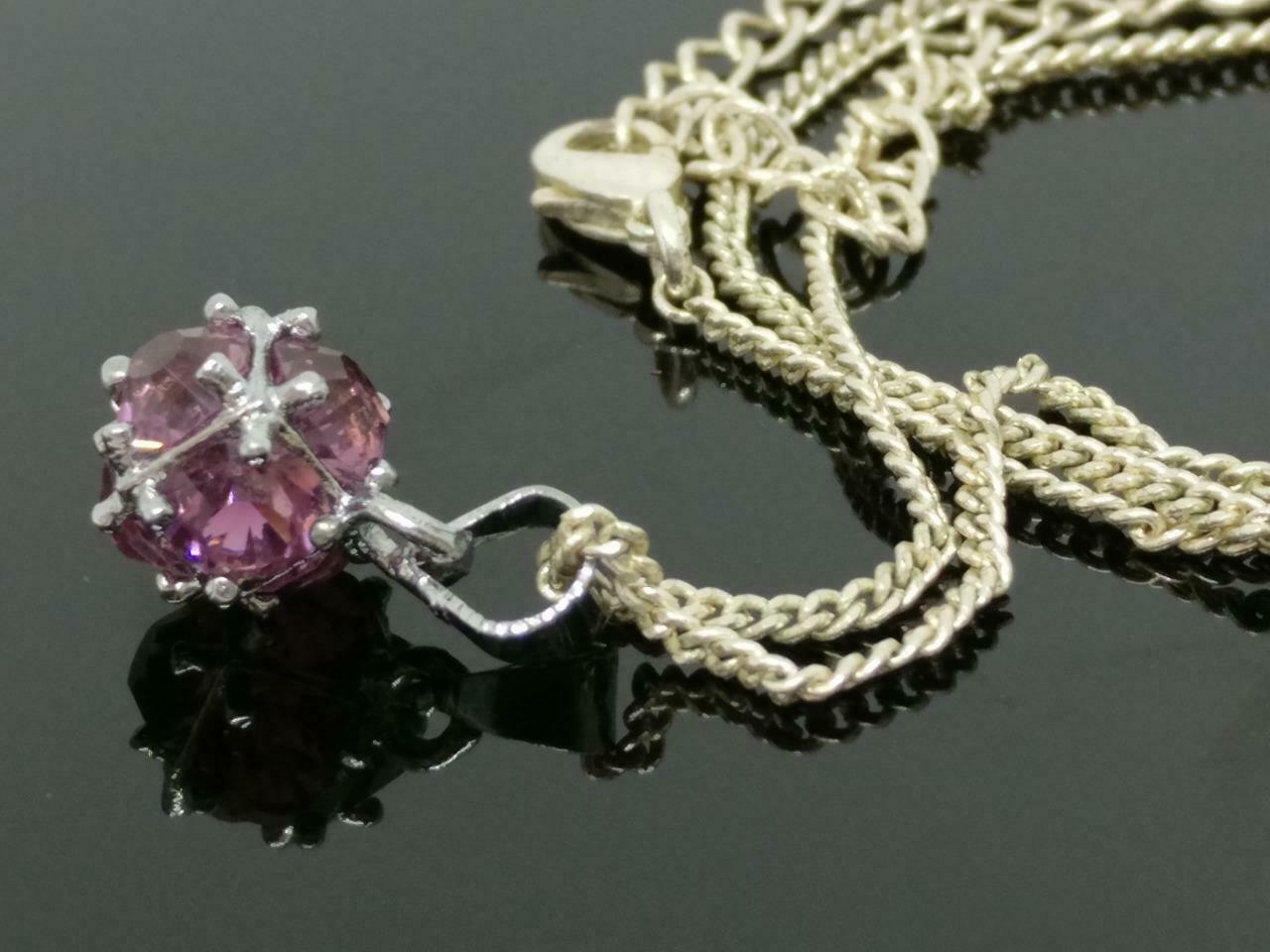 Sparkling Diamante Purple Rhinestone Ball Pendant Silver Tone Necklace F/S J567