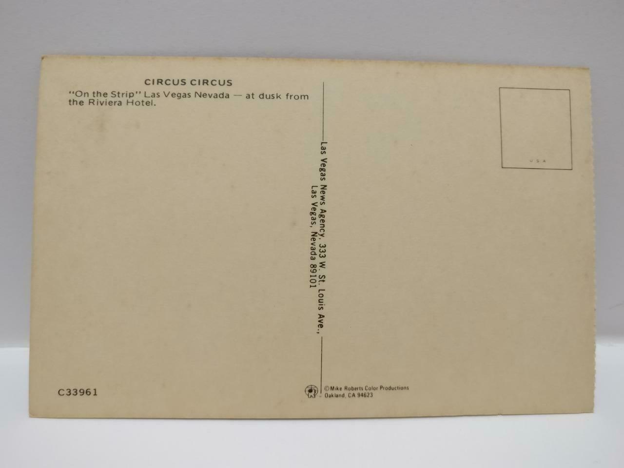 VTG Circus Circus The Strip Las Vegas Nevada Dusk View Color USA Postcard (P620)