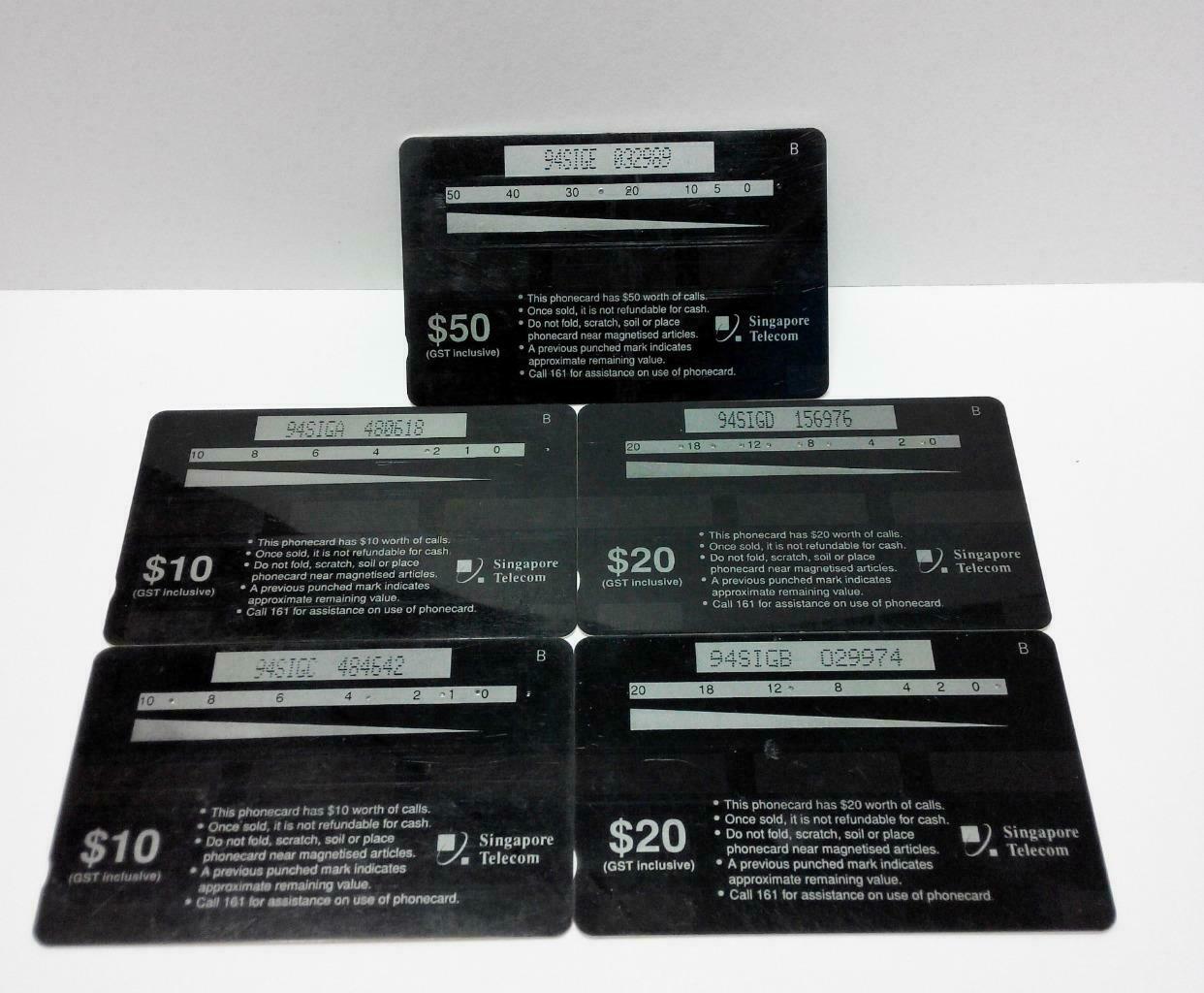 Used Vintage Singapore Phone Cards x5 Wildlife Zoo Lion Tiger Leopard  (A421)