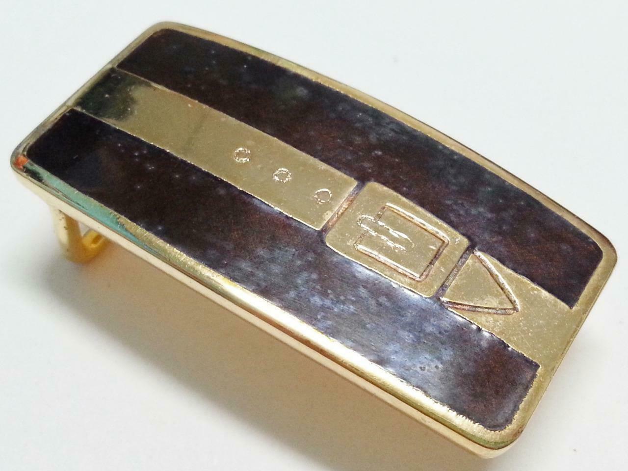 Rare Vintage Made In Italy Stainless Steel Gold Plated Retro Belt Buckle (B416)