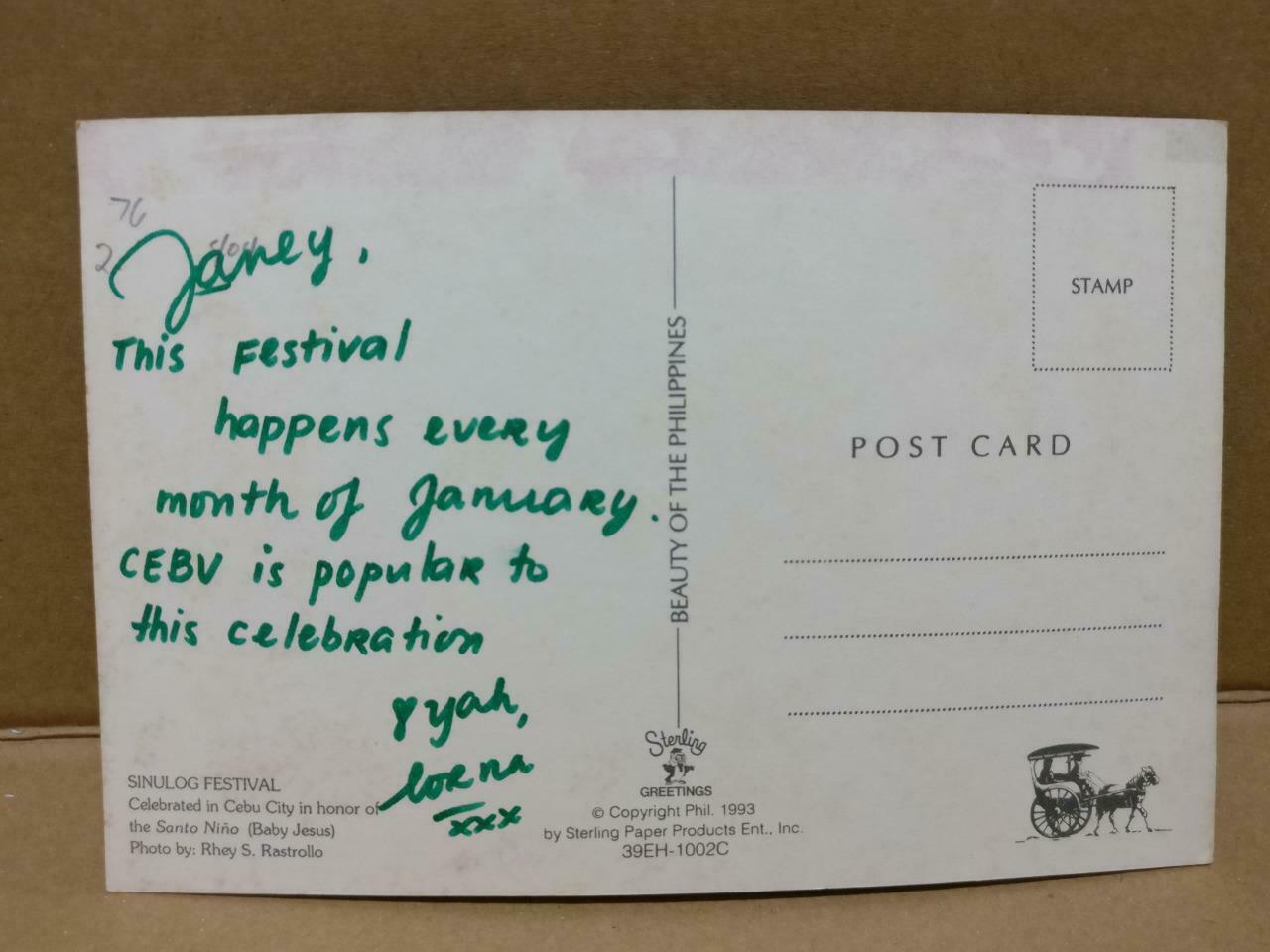 Used LUCKYPIGEON Sinulog Festival Cebu City Jesus Philippines Postcard (C1820)