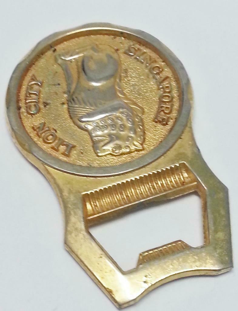 Vintage Singapore Lion City Merlion Gold Tone Bottle Opener (B022)
