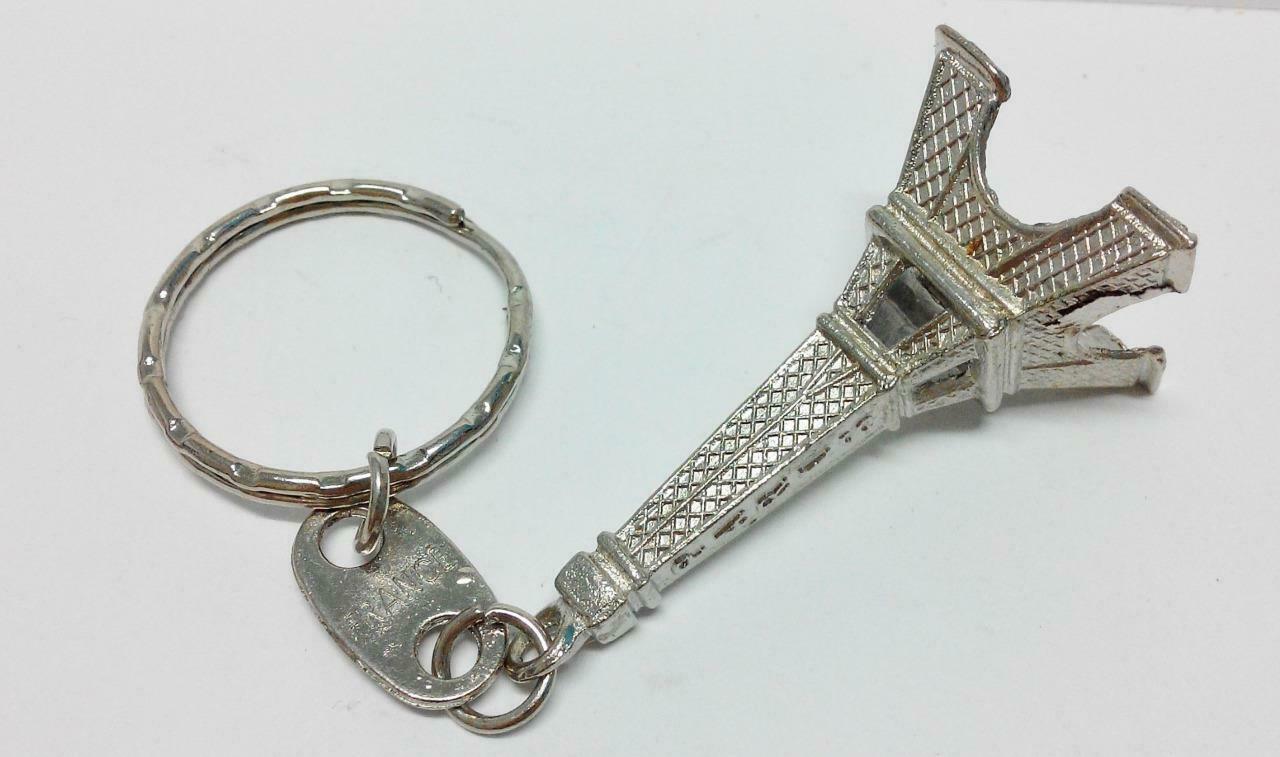 Vintage Paris Eiffel Tower Silver Plated Keychain Key Chain Keyring (B352)
