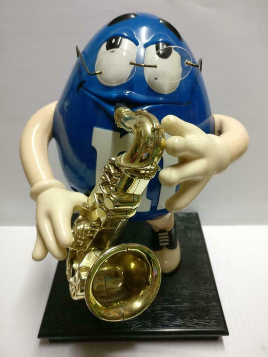 M&M's M&M Chocolate Blue Glasses Saxophone Candy Dispenser No Box  (A2183) *5