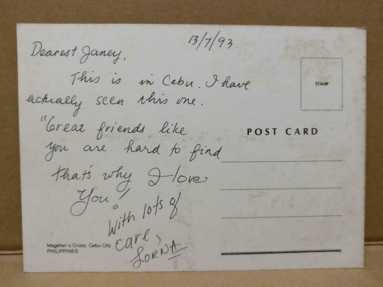 Used LUCKYPIGEON Magellan's Cross Cebu City Philippines Postcard (C1819)